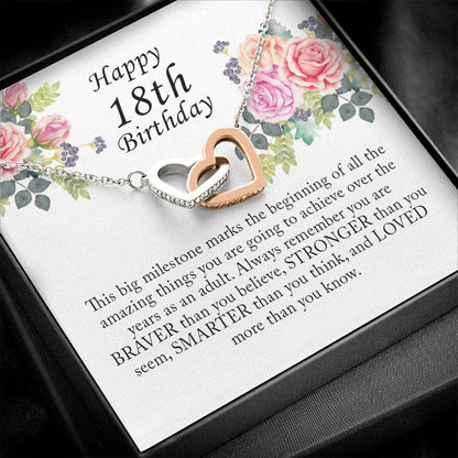 Happy 18th Birthday, Interlocking Heart Necklace