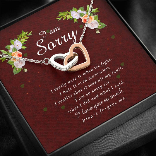Interlocking Heart Necklace, I'm Sorry Card, Apology Gift For Her, Forgiveness Gift, I’m Sorry Gift For Wife / Girlfriend, Gift To Say Sorry