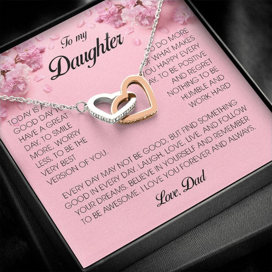 To My Daughter, Interlocking Heart Necklace, Gift from Dad