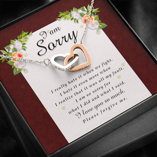 Interlocking Heart Necklace, I'm Sorry Card, Apology Gift For Her, Forgiveness Gift, I’m Sorry Gift For Wife / Girlfriend, Gift To Say Sorry