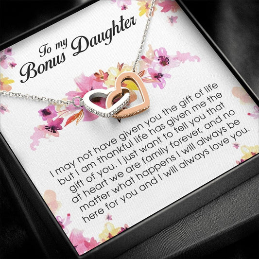 To My Bonus Daughter, Interlocking Heart Necklace