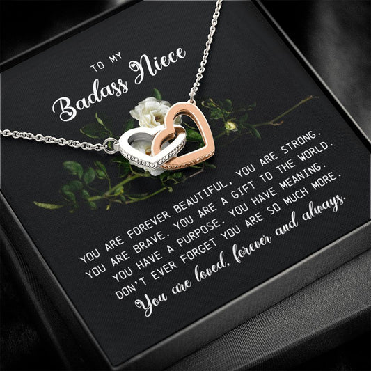 To My Badass Niece, Interlocking Heart Necklace