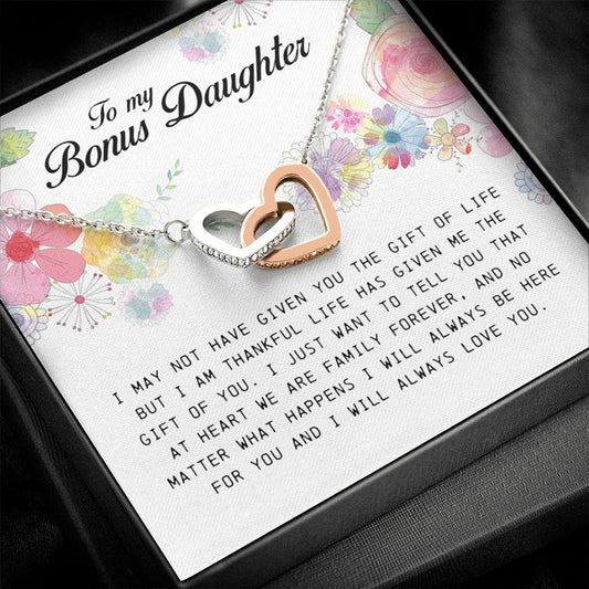 To My Bonus Daughter, Interlocking Heart Necklace