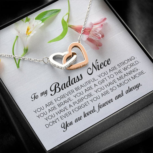To My Badass Niece, Interlocking Heart Necklace