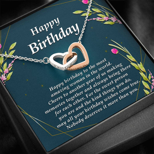 Interlocking Heart Necklace, Happy Birthday