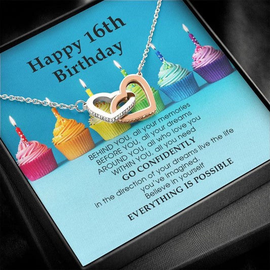 Happy 16th Birthday, Interlocking Heart Necklace