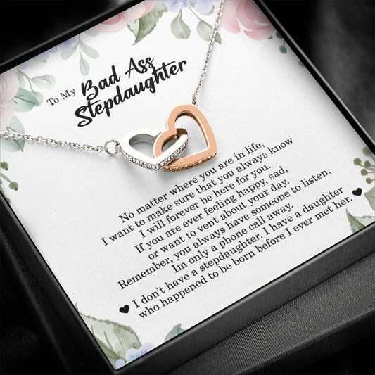 To My Badass Stepdaughter, Interlocking Heart Necklace