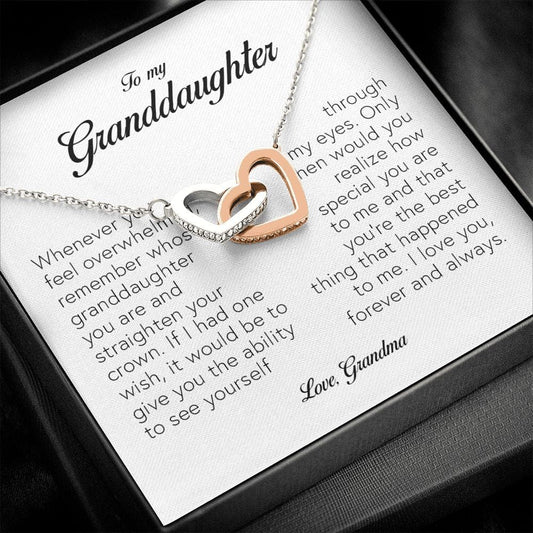 To My Granddaughter, Interlocking Heart Necklace, Gift from Grandma