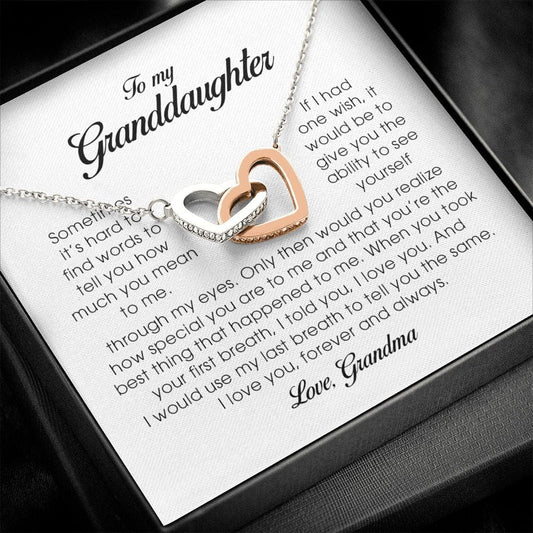 To My Granddaughter, Interlocking Heart Necklace, Gift from Grandma