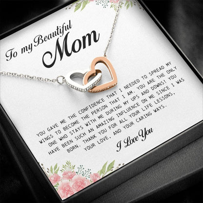 To My Beautiful Mom, Interlocking Heart Necklace