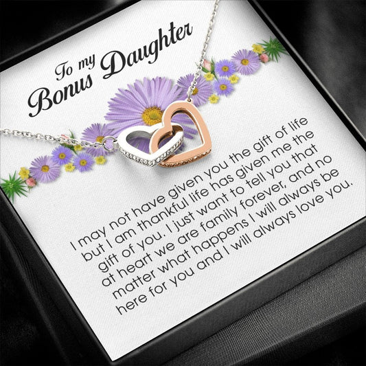 To My Bonus Daughter, Interlocking Heart Necklace