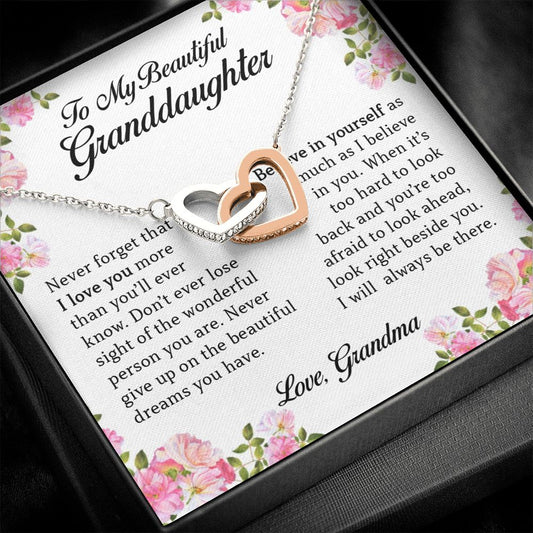 To My Beautiful Granddaughter, Interlocking Heart Necklace