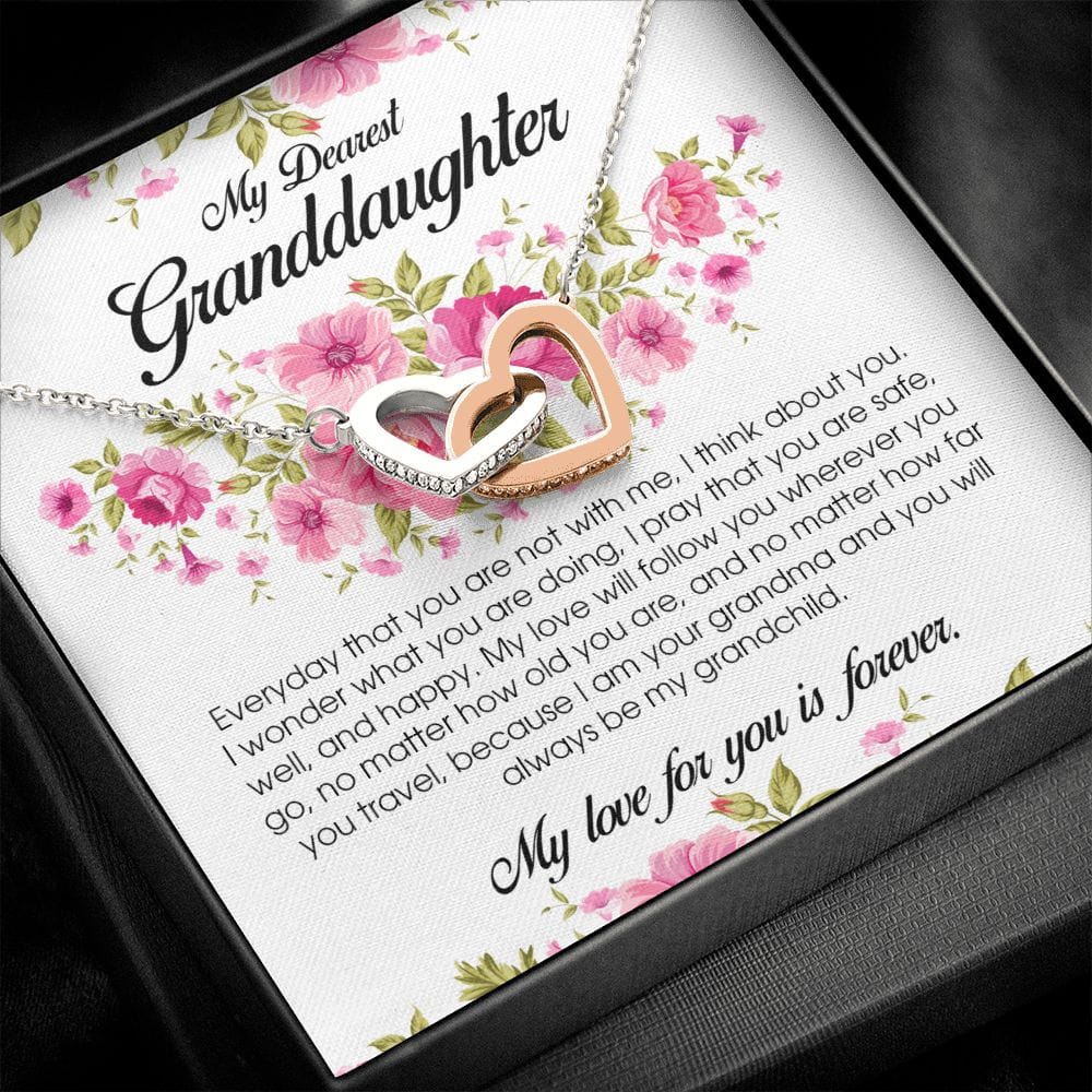 To My Dearest Granddaughter, Interlocking Heart Necklace