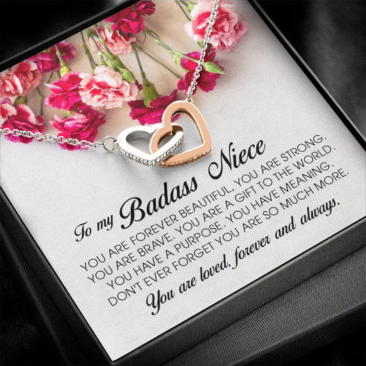 To My Badass Niece, Interlocking Heart Necklace