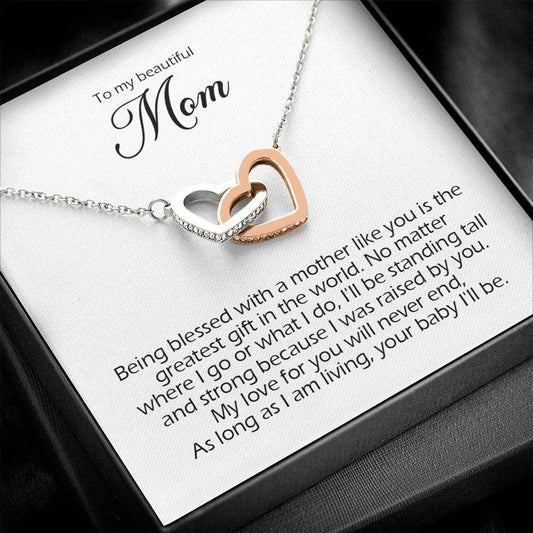 To My Beautiful Mom, Interlocking Heart Necklace