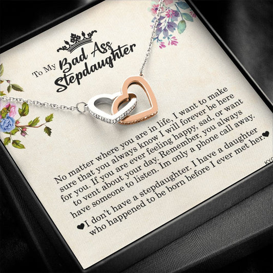 To My Badass Stepdaughter, Interlocking Heart Necklace