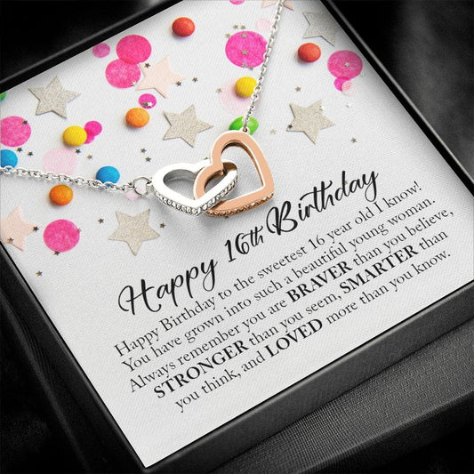 Happy 16th Birthday, Interlocking Heart Necklace