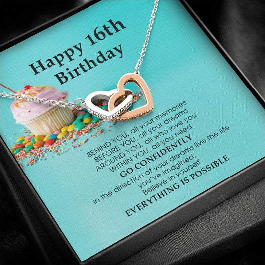 Happy 16th Birthday, Interlocking Heart Necklace
