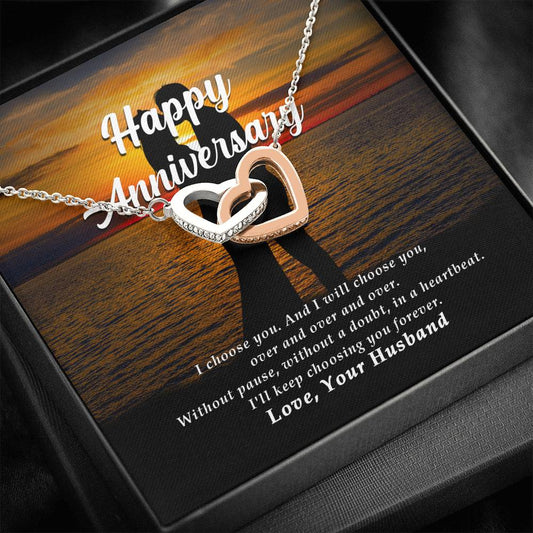 Interlocking Heart Necklace, Anniversary Jewelry Gift