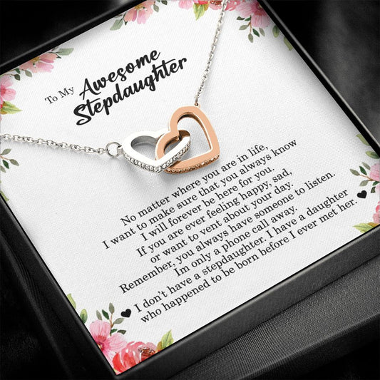 To My Awesome Stepdaughter, Interlocking Heart Necklace