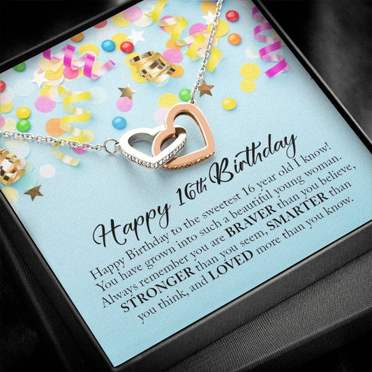 Happy 16th Birthday, Interlocking Heart Necklace