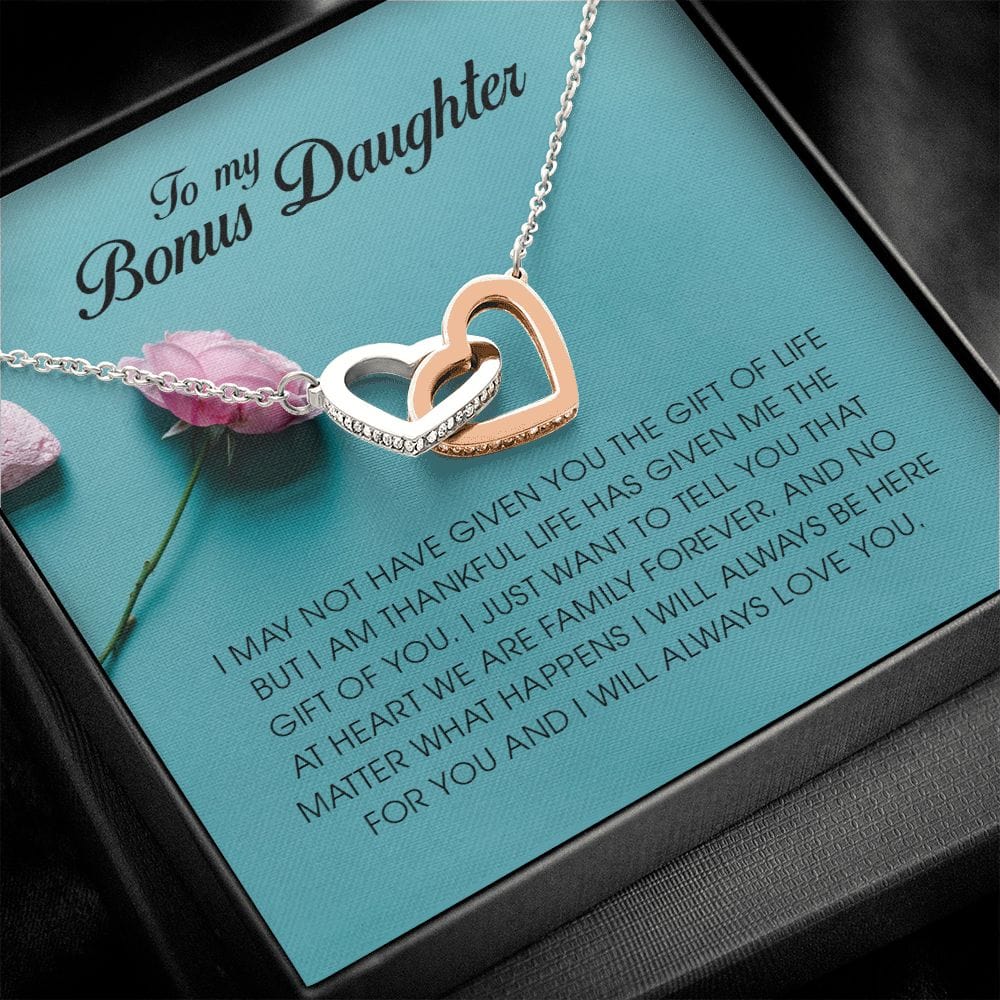 To My Bonus Daughter, Interlocking Heart Necklace