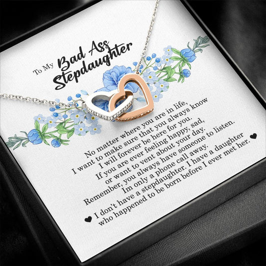 To My Badass Stepdaughter, Interlocking Heart Necklace