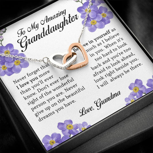 To My Amazing Granddaughter, Interlocking Heart Necklace