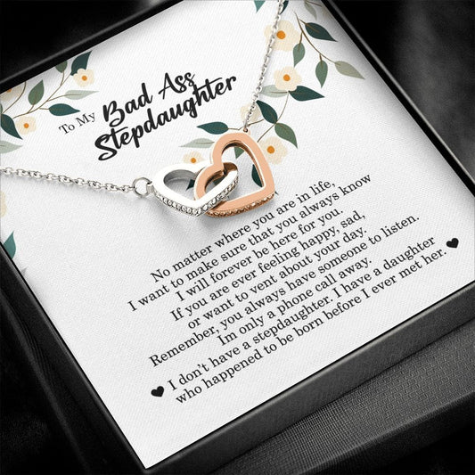 To My Badass Stepdaughter, Interlocking Heart Necklace