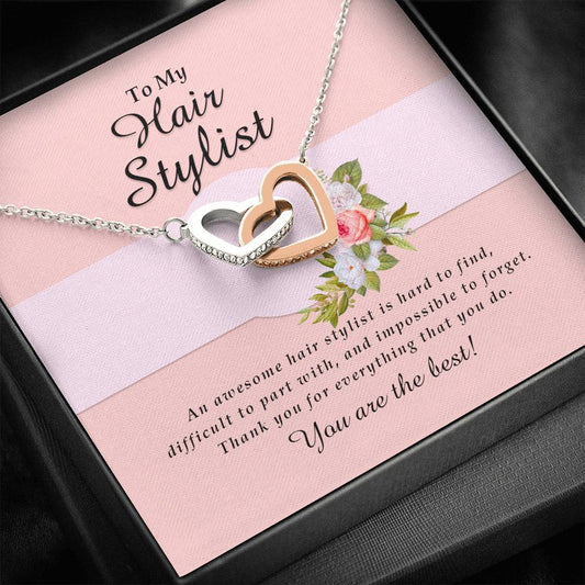 Interlocking Heart Necklace, Hair Stylist Jewelry Card