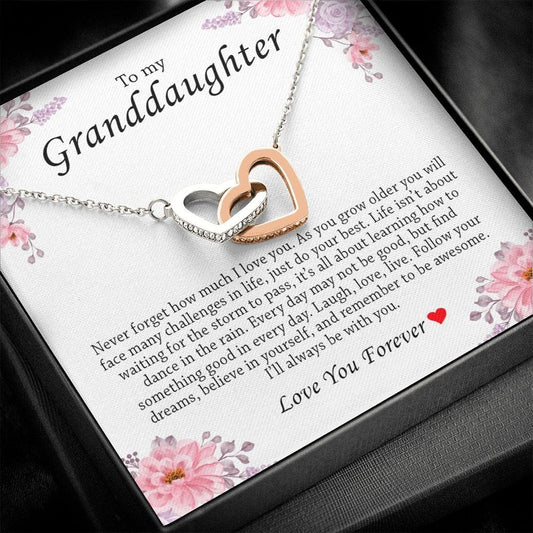 To My Granddaughter, Interlocking Heart Necklace