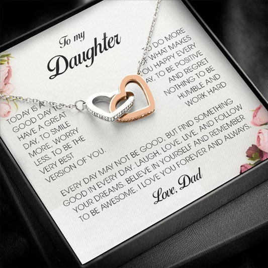 To My Daughter, Interlocking Heart Necklace, Gift from Dad