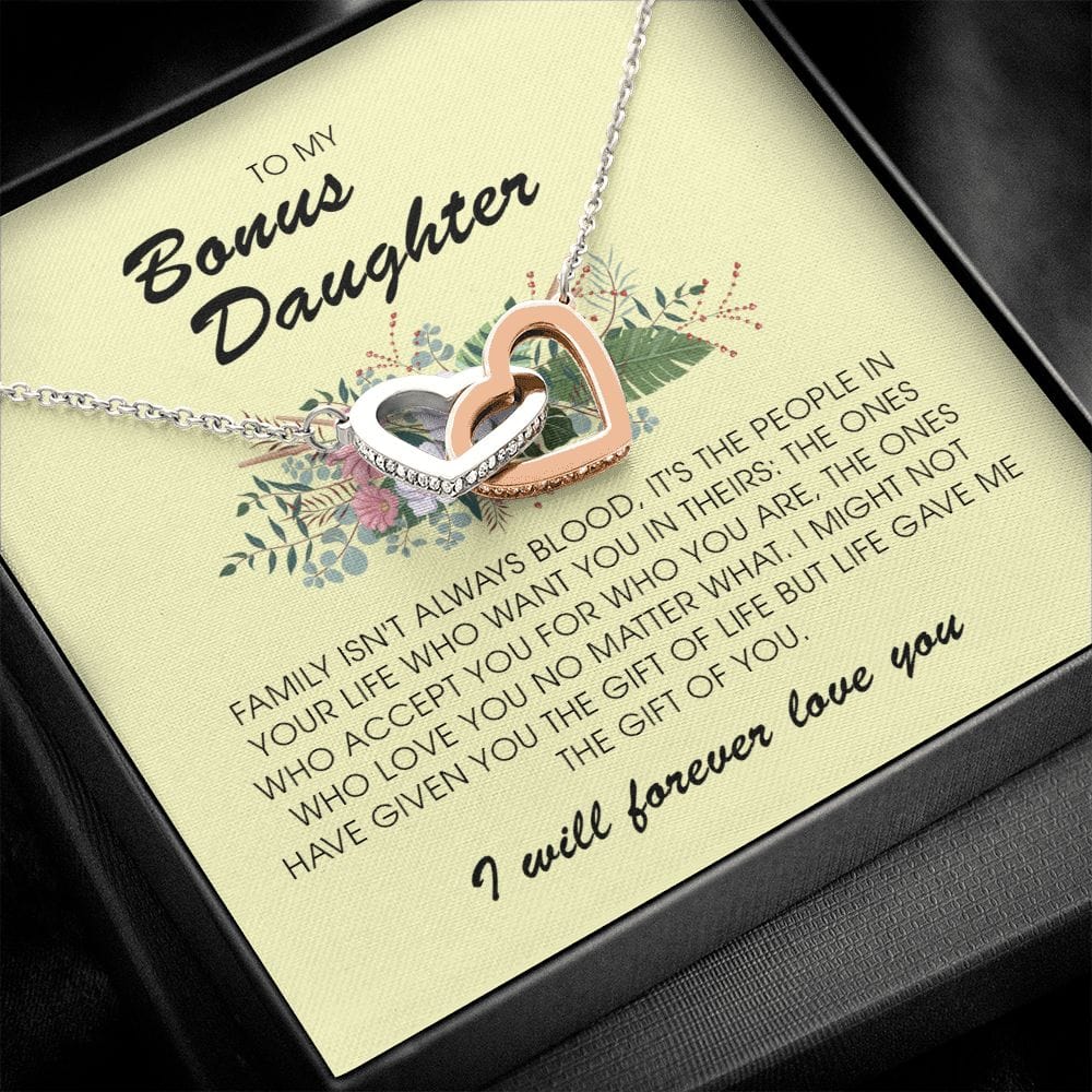 To My Bonus Daughter, Interlocking Heart Necklace