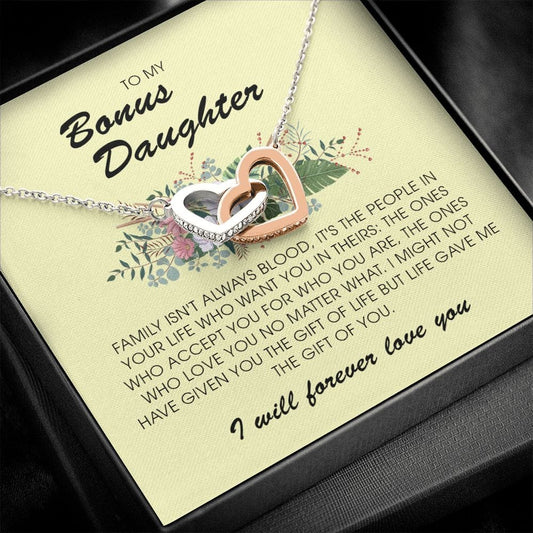 To My Bonus Daughter, Interlocking Heart Necklace