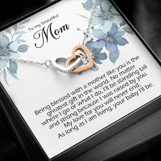 To My Beautiful Mom, Interlocking Heart Necklace