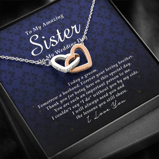 Interlocking Heart Necklace, To My Amazing Sister on My Wedding Day, Wedding Gift from Brother, Gift from Groom