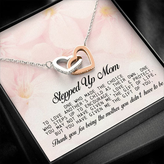 Stepped Up Mom Gift, Interlocking Heart Necklace