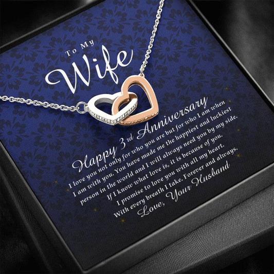 Interlocking Heart Necklace, Happy 3rd Anniversary