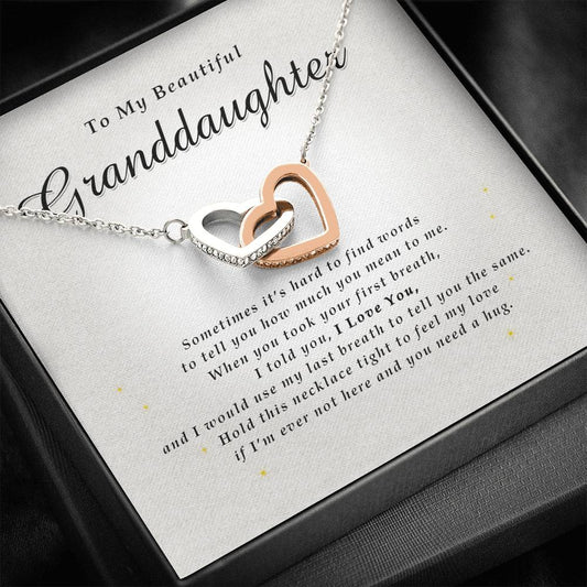 Interlocking Heart Necklace, To My Beautiful Granddaughter, With Love From Grandma / Grandpa
