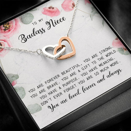 To My Badass Niece, Interlocking Heart Necklace