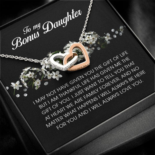 To My Bonus Daughter, Interlocking Heart Necklace