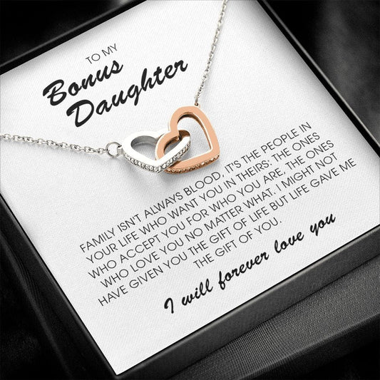To My Bonus Daughter, Interlocking Heart Necklace