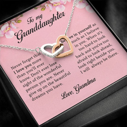 To My Granddaughter, Interlocking Heart Necklace