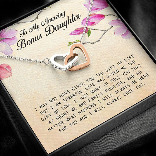 To my amazing bonus To My Amazing Bonus Daughter, Interlocking Heart Necklace Interlocking Heart Necklace