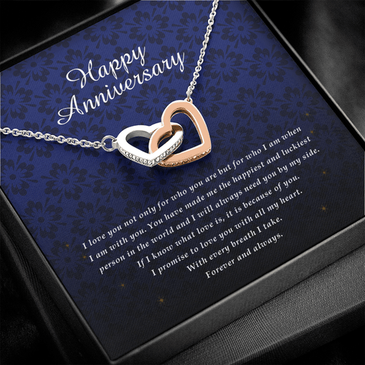 Happy Anniversary, Jewelry with Gift Box, Interlocking Heart Necklace
