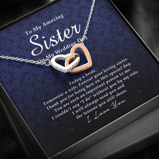 Interlocking Heart Necklace, To My Amazing Sister on My Wedding Day, Wedding Gift from Sis, Gift from Bride