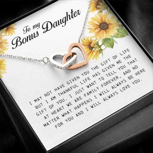 To My Bonus Daughter, Interlocking Heart Necklace