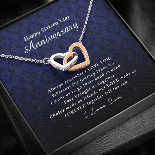 Interlocking Heart Necklace, 16 Year Anniversary Gift