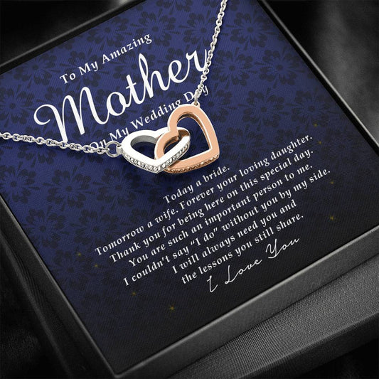 Interlocking Heart Necklace, To My Amazing Mother on My Wedding Day, Wedding Gift from Daughter, Gift from Bride