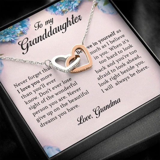 To My Granddaughter, Interlocking Heart Necklace